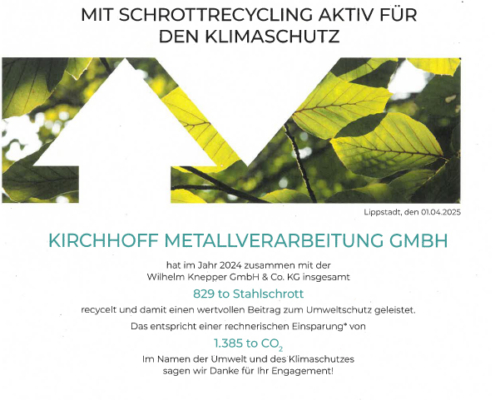 Kirchhoff Metallverarbeitung | News | Zertifikat