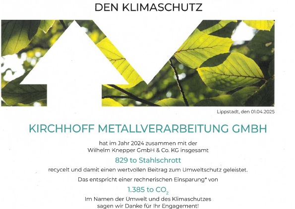 Kirchhoff Metallverarbeitung | News | Zertifikat