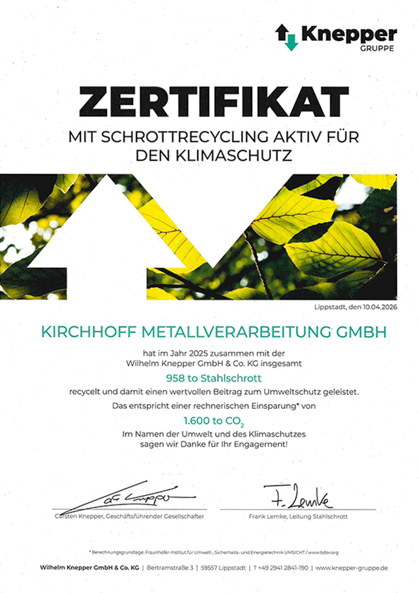 Kirchhoff Metallverarbeitung | News | Zertifikat